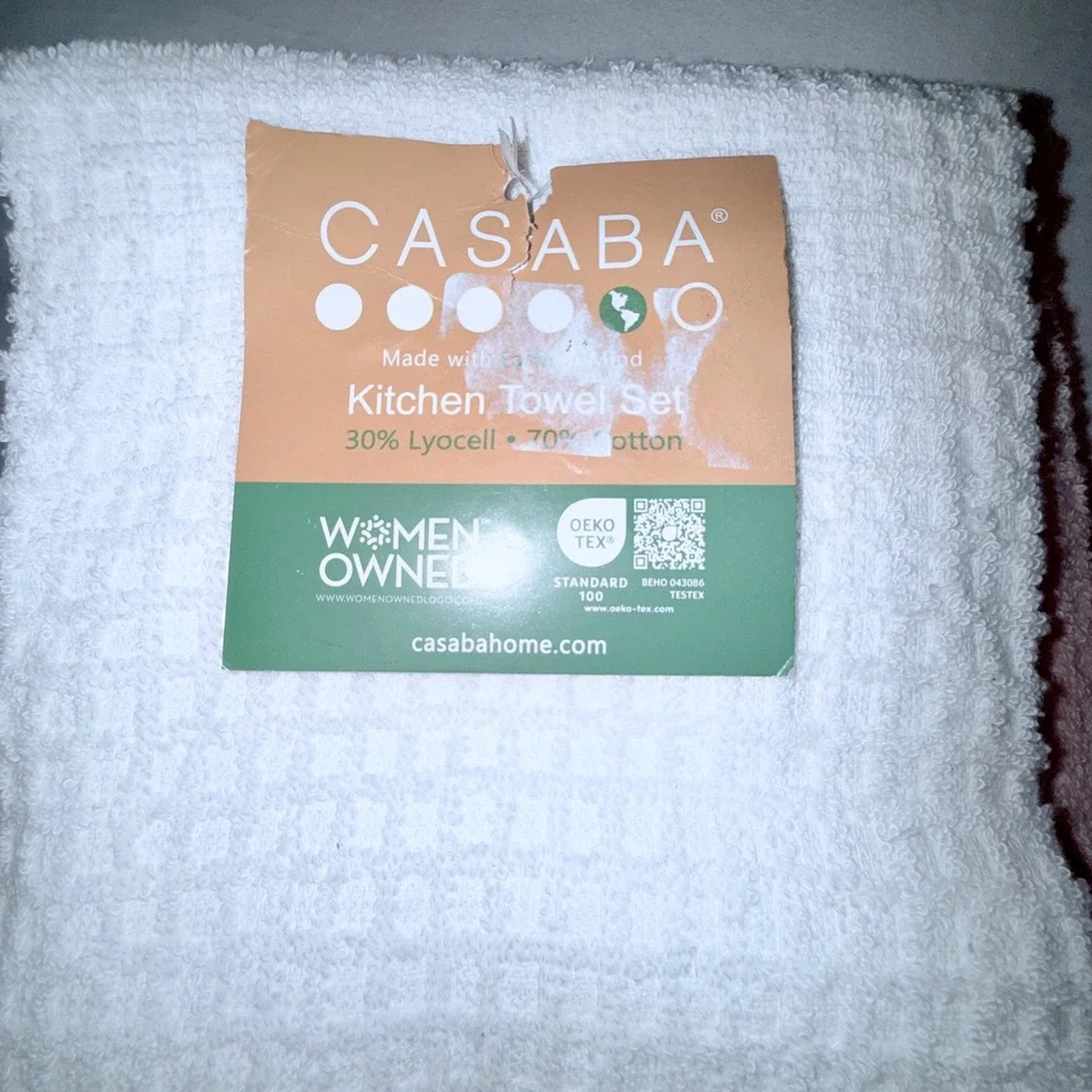 Casaba‎ Kitchen Towel Set Unisex OS White Pink NEW Heart Cherry Embroidered 2pk